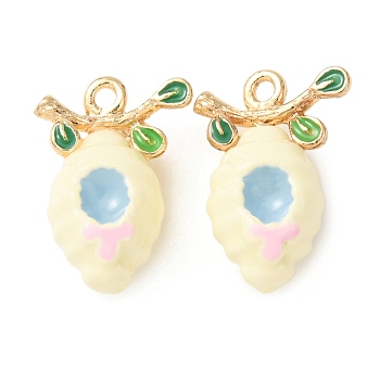 Alloy Enamel Pendants, Honeycomb Charms, Golden, Light Yellow, 17.5x12x9mm, Hole: 1.3mm