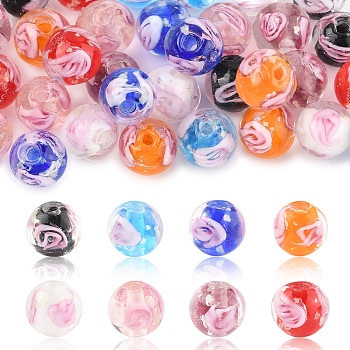 32Pcs 8 Colors Handmade Luminous Inner Flower Lampwork Beads, Round, Mixed Color, 8mm, Hole: 1mm, 4pcs/color