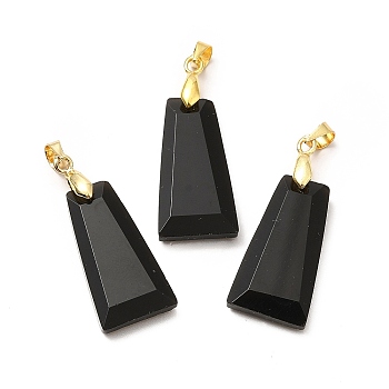 Natural Obsidian Pendants, Faceted Trapezoid Charms, with Rack Plating Golden Tone Brass Findings, Cadmium Free & Lead Free, 25~26x12.5~13x3.5~4mm, Hole: 5x4mm