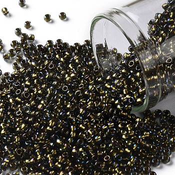 TOHO Round Seed Beads, Japanese Seed Beads, (271) Inside Color AB Black Diamond/Bronze Lined, 11/0, 2.2mm, Hole: 0.8mm, about 5555pcs/50g