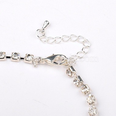 Silver Color Plated Brass Rhinestone Cup Chain Ankle(AJEW-AN00026)-2