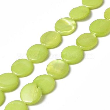 Green Yellow Flat Round Freshwater Shell Beads
