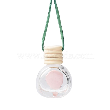木製キャップ付きの空のガラスの香水瓶のペンダント(DJEW-PW0002-04A)-2