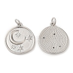 Brass Micro Pave Cubic Zirconia Pendants, with Jump Ring, Lead Free & Cadmium Free, Flat Round, Platinum, 20x18x2mm, Hole: 3mm(KK-M246-35P)