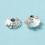 Rack Plating Brass Bead Cap, Cadmium Free & Lead Free, Long-Lasting Plated, Flower, Multi-Petal, Silver, 7x6.5x2mm, Hole: 1.5mm(KK-C020-09S)