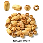 40Pcs 2 Styles Pinewood Beads, Barrel, BurlyWood, 20~30x15~20mm, Hole: 10mm, 20pcs/style(WOOD-YW0001-48)