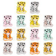 14Pcs 7 Colors Tiger Food Grade Eco-Friendly Silicone Beads, Chewing Beads For Teethers, DIY Nursing Necklaces Making, Mixed Color, 30x24x9mm, Hole: 2mm, 2pcs/color(SIL-GO0001-03)