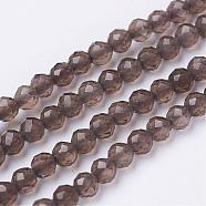 Natural Smoky Quartz Beads Strands, Heated & Dyed, Faceted, Round, 3mm, Hole: 0.7mm, about 106pcs/strand, 12.6 inch(32cm)(G-D168-A-3mm)