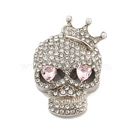 Alloy with Glass Rhinestone Pendants, Halloween Theme, Skull, 40x29x9mm, Hole: 2mm(FIND-B033-01F-P)