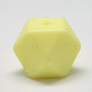 Food Grade Eco-Friendly Silicone Beads, Chewing Beads For Teethers, DIY Nursing Necklaces Making, Faceted Cube, Light Yellow, 17x17x17mm, Hole: 2mm(SIL-Q009A-33)