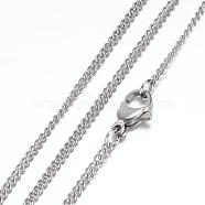304 Stainless Steel Curb Chain Necklaces, with Lobster Claw Clasps, Stainless Steel Color, 19.2 inch(49cm), 2mm(STAS-G083-25P)