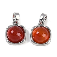 Natural Carnelian(Dyed & Heated) Square Charms, Brass Charms, Platinum, 12.5x10.5x6mm, Hole: 4.5x3mm(KK-P283-46P)