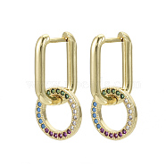 Brass Micro Pave Cubic Zirconia Dangle Huggie Hoop Earrings, Nickel Free, Ring, Real 16K Gold Plated, Colorful, 26mm, Pin: 1mm(KK-R137-021B-NF)