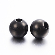 304 Stainless Steel European Beads, Large Hole Beads, Round, Electrophoresis Black, 12x11mm,Hole:5mm(STAS-H370-02B-02)