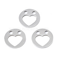 201 Stainless Steel Charms, Laser Cut, Flat Round with Heart, Stainless Steel Color, 12x1mm, Hole: 2mm(STAS-T044-279P)