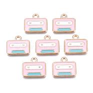 Alloy Charms, Cadmium Free & Lead Free, with Enamel, Cassette Tape, Light Gold, Pink, 14x16x1mm, Hole: 2mm(ENAM-S115-139)