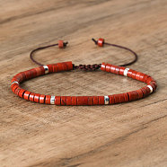 Natural Red Jasper Beaded Braided Bracelets, Adjustable Women's Bracelets, (QH4784-25)