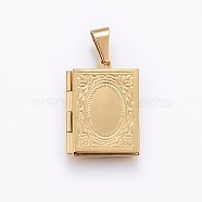 316 Stainless Steel Locket Pendants for Teachers' Day, Book, Real 18k Gold Plated, 26x19x4.5mm, Hole: 10x5mm, Inner Size: 15x10mm(STAS-O103-42G)