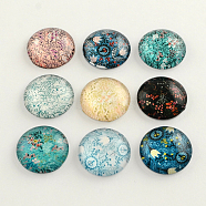Flatback Half Round/Dome Flower and Plants Pattern Glass Cabochons, for DIY Projects, Mixed Color, 12x4mm(GGLA-R026-12mm-15)