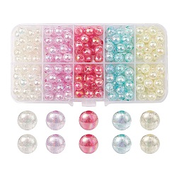 250Pcs 5 Colors Transparent Crackle Acrylic Beads, AB Color Plated, Round, Mixed Color, 8x7mm, Hole: 1.8mm, 50pcs/color(MACR-YW0002-52)