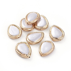 Electroplated Shell Pearl Beads, with Brass Findings, Teardrop, 20.5x15x5mm, Hole: 0.8mm(BSHE-G024-11G)