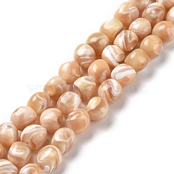 Natural Trochid Shell Beads Strands, Round, PeachPuff, 8~9x7.5~9.5x7.5~9.5mm, Hole: 0.8mm, about 45pcs/strand, 15.35~15.55 inch(39~39.5cm)(SSHEL-G023-04B)