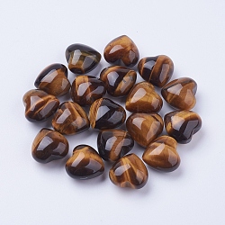 Natural Tiger Eye Heart Love Stones, Pocket Palm Stones for Reiki Balancing, 15~15.5x15x10mm(DJEW-P009-02B)