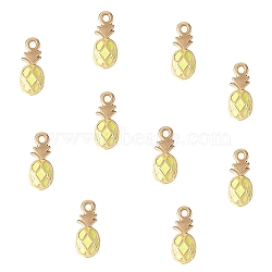 10Pcs Brass Enamel Pendants, Long-Lasting Plated, Cadmium Free & Lead Free, Real 18K Gold Plated, Pineapple, Yellow, 9.5x4x2mm, Hole: 1mm(KK-SZ0005-65)