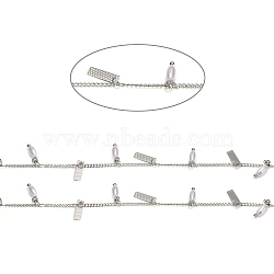 3.28 Feet Handmade Brass Curb Chains, with Glass Pearl & Brass Charms, Soldered, Long-Lasting Plated, Rice & Rectangle, Platinum, 2x1.5x0.3mm, 3x1.5x0.3mm(X-CHC-I027-06P)