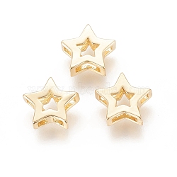 Brass Slide Charms, Long-Lasting Plated, Star, Real 18K Gold Plated, 11x11.5x3.5mm, Hole: 1.5~2x2~5mm(KK-F811-06G)