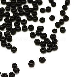 Frosted Opaque Glass Seed Beads, Round, Black, 3x1.5~3mm, Hole: 1mm, about 15000pcs/bag, 440~450g/bag(SEED-R029-3mm-A07)