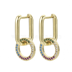 Brass Micro Pave Cubic Zirconia Dangle Huggie Hoop Earrings, Nickel Free, Ring, Real 16K Gold Plated, Colorful, 26mm, Pin: 1mm(KK-R137-021B-NF)