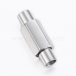 Tarnish Resistant Smooth 304 Stainless Steel Magnetic Clasps with Glue-in Ends, Column, Faceted, Stainless Steel Color, 16.5x6x5.5mm, Hole: 3mm(STAS-H402-63P-3mm)