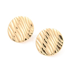 Rack Plating Brass Stud Earring Findings, with Vertical Loops, Textured Flat Round, Real 18K Gold Plated, 25mm, Hole: 2.5mm, Pin: 0.8mm(KK-M261-47G)