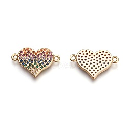 Brass Micro Pave Cubic Zirconia Links, Heart, Colorful, Golden, 12x19.5x2mm, Hole: 1.5mm(ZIRC-I021-08G)