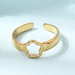 304 Stainless Steel Cuff Open Rings, Flower, Golden, 8.5mm, Inner Diameter: 18mm(SA-CBA383B-01G)