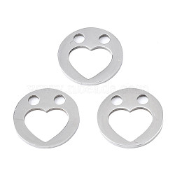 Non-Tarnish 201 Stainless Steel Charms, Laser Cut, Flat Round with Heart, Stainless Steel Color, 12x1mm, Hole: 2mm(STAS-T044-279P)