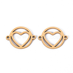 201 Stainless Steel Link Connectors, Laser Cut, Flat Round with Heart, Golden, 15x19.5x1mm, Hole: 1.5mm(STAS-S110-089G)