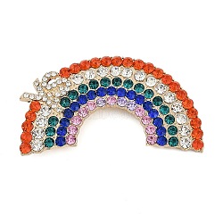 Rainbow Shape Rhinestone Brooches, Golden Alloy Lapel Pin for Backpack Clothes, Colorful, 40x78mm(JEWB-S030-04)