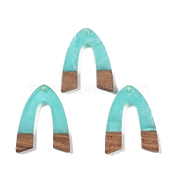 Resin & Wood Pendants, Arch Charms, Aquamarine, 37.5x28.5x3.5mm, Hole: 2mm(WOOD-F015-16D)