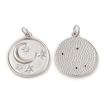 Brass Micro Pave Cubic Zirconia Pendants, with Jump Ring, Lead Free & Cadmium Free, Flat Round, Platinum, 20x18x2mm, Hole: 3mm