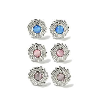 Cat Eye Stud Earrings, Sun 304 Stainless Steel for Women, Polishing, Mixed Color, 17.5mm