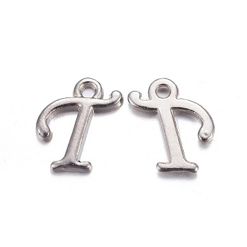 Platinum Plated Alloy Letter Pendants, Rack Plating, Cadmium Free & Lead Free, Letter.T, 13x9x2mm, Hole: 1.5mm