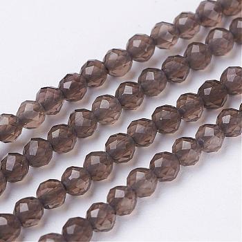 Natural Smoky Quartz Beads Strands, Heated & Dyed, Faceted, Round, 3mm, Hole: 0.7mm, about 106pcs/strand, 12.6 inch(32cm)