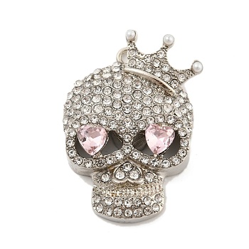 Alloy with Glass Rhinestone Pendants, Halloween Theme, Skull, 40x29x9mm, Hole: 2mm