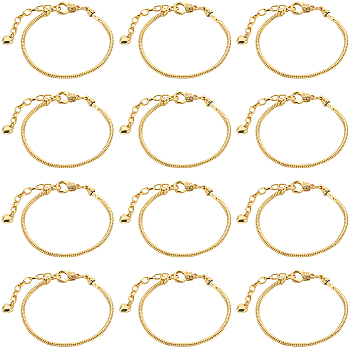 14Pcs Brass European Style Bracelet Making, with Iron Extender Chain & Heart Tag, Golden, 7-5/8 inch(19.5cm)