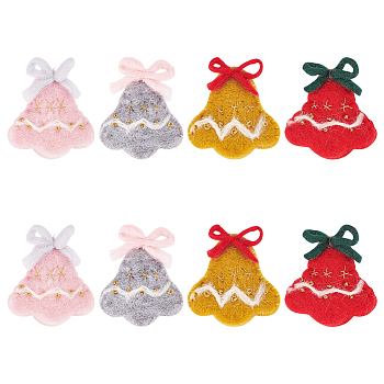 8Pcs 4 Colors Wool Felt Craft Christmas Bell, for DIY Keychain Ornament Permanent Flower Bag Accessories, Mixed Color, 60x50x15mm, 2pcs/color