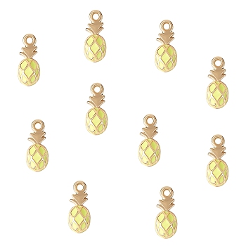 10Pcs Brass Enamel Pendants, Long-Lasting Plated, Cadmium Free & Lead Free, Real 18K Gold Plated, Pineapple, Yellow, 9.5x4x2mm, Hole: 1mm