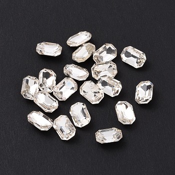 Glass Rhinestone Cabochons, Pointed Back & Silver Back Plated, Rectangle, Crystal, 6x4x2.5mm