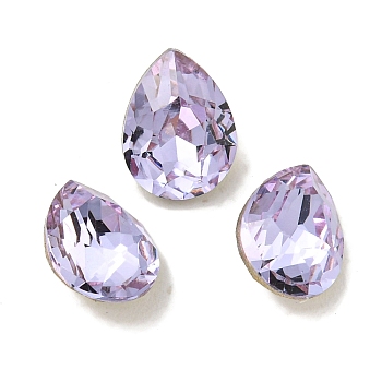 Glass Rhinestone Cabochons, Flat Back & Back Plated, Faceted, Teardrop, Violet, 8x6x4mm